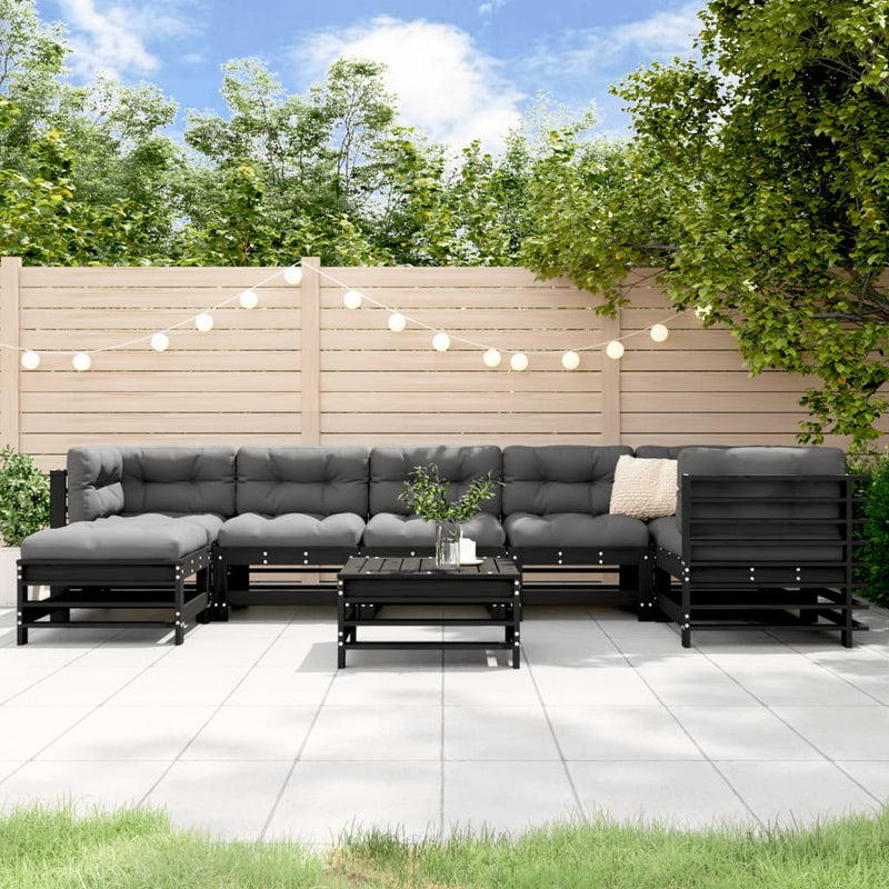 8 Piece Garden Lounge Set with Cushions Black Solid Wood Payday Deals