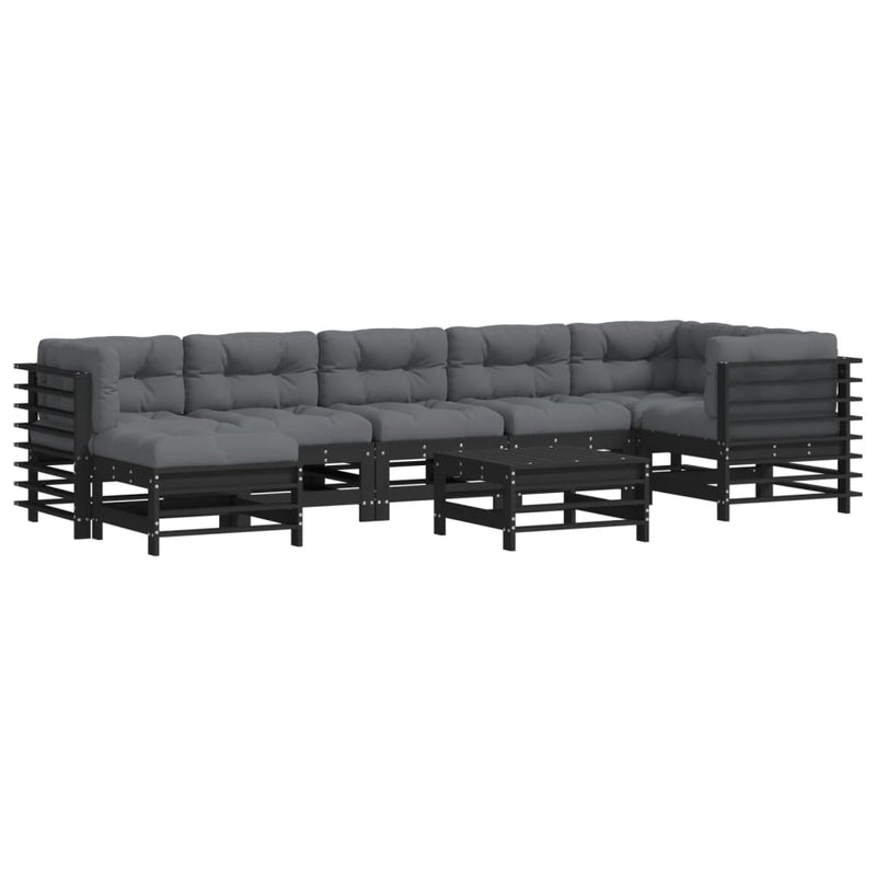 8 Piece Garden Lounge Set with Cushions Black Solid Wood Payday Deals