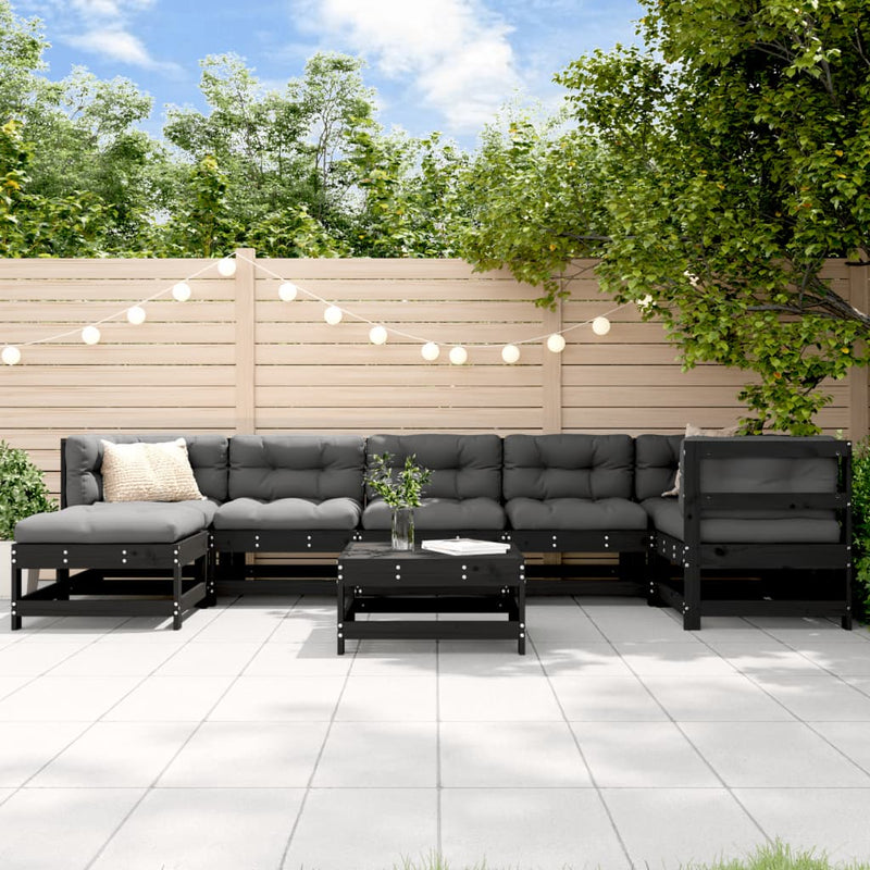 8 Piece Garden Lounge Set with Cushions Black Solid Wood Payday Deals