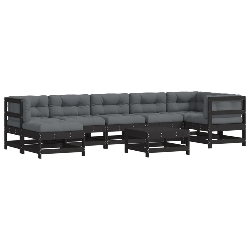 8 Piece Garden Lounge Set with Cushions Black Solid Wood Payday Deals