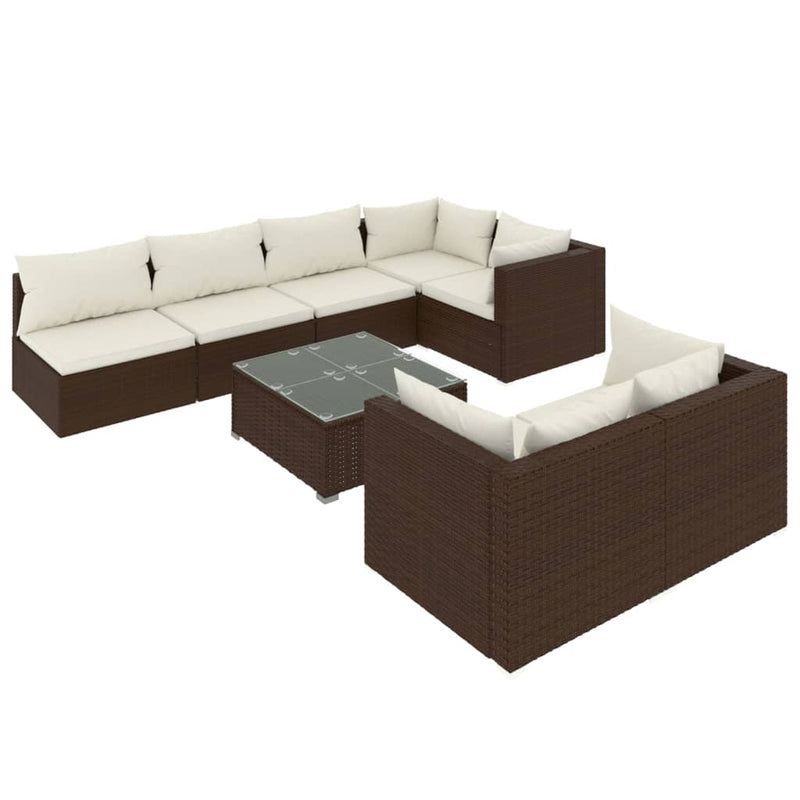 8 Piece Garden Lounge Set with Cushions Brown Poly Rattan Payday Deals