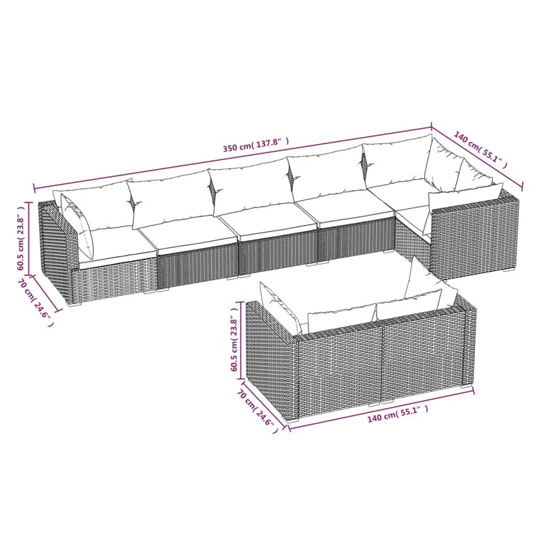 8 Piece Garden Lounge Set with Cushions Brown Poly Rattan Payday Deals