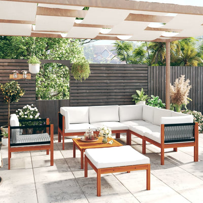 8 Piece Garden Lounge Set with Cushions Cream Solid Acacia Wood Payday Deals