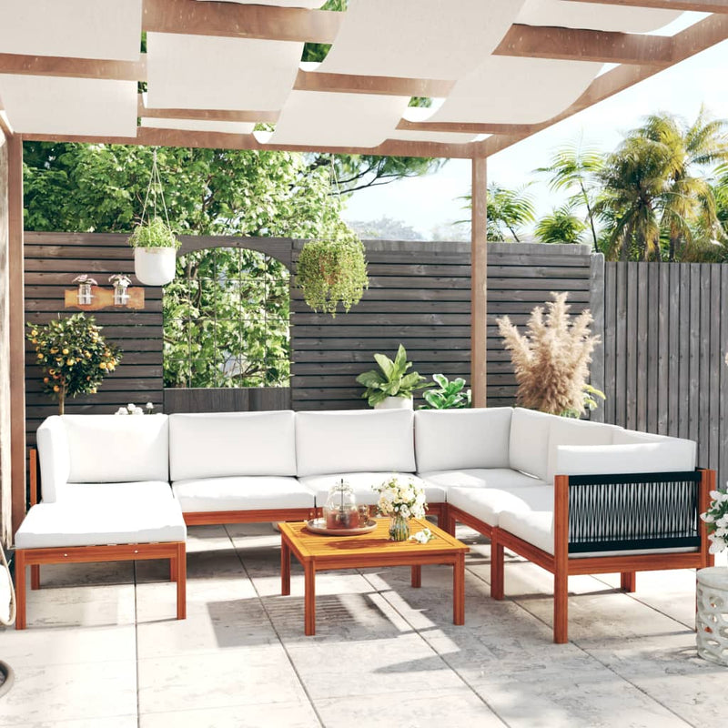 8 Piece Garden Lounge Set with Cushions Cream Solid Acacia Wood Payday Deals
