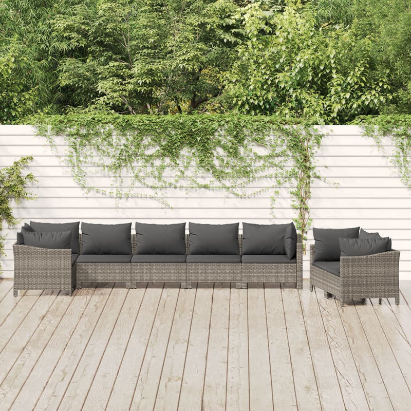 8 Piece Garden Lounge Set with Cushions Grey Poly Rattan Payday Deals