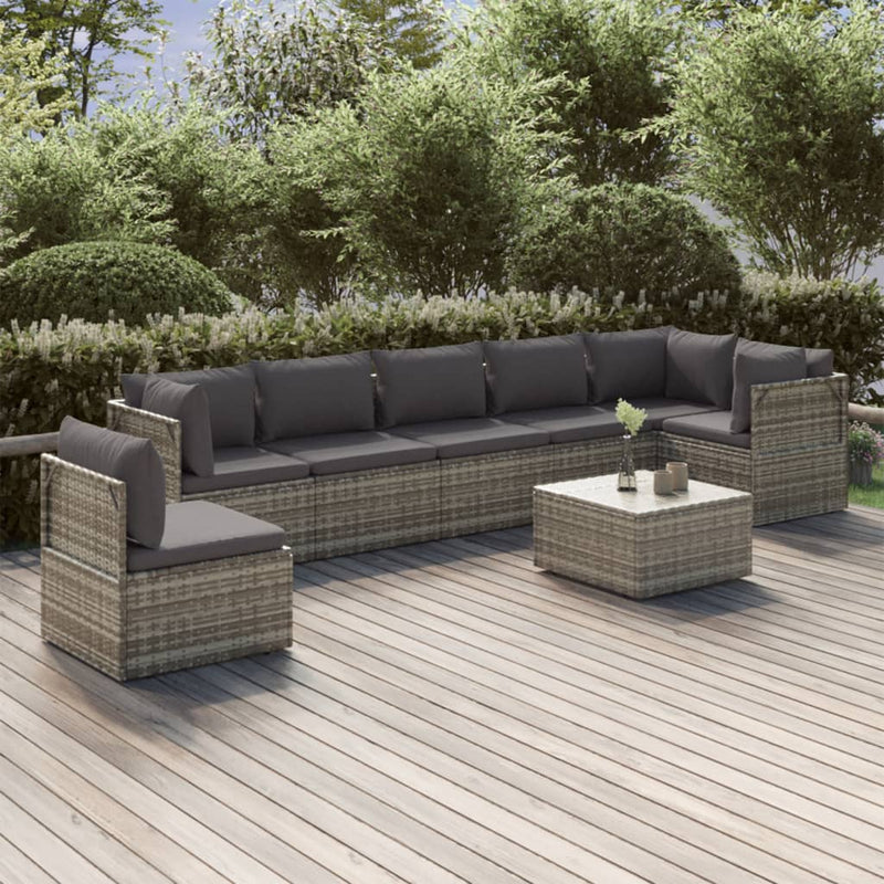 8 Piece Garden Lounge Set with Cushions Grey Poly Rattan Payday Deals