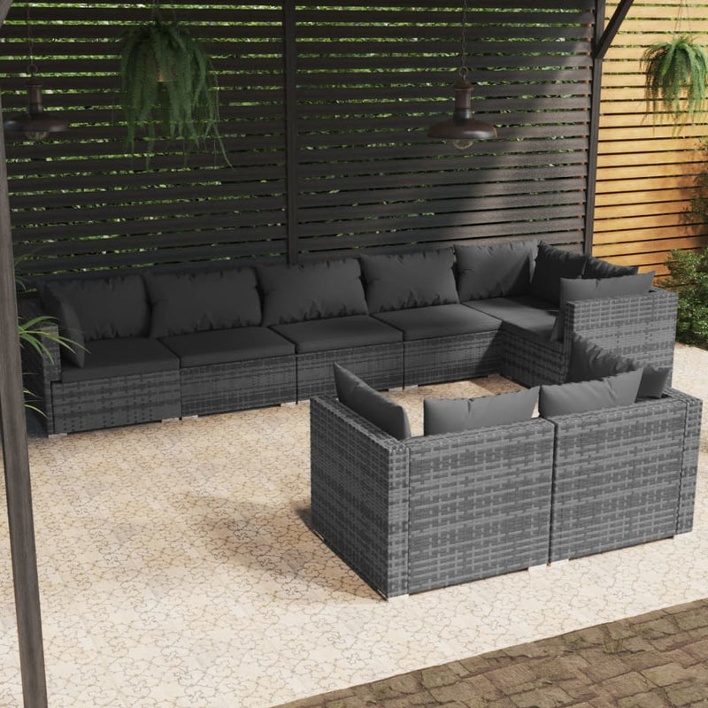 8 Piece Garden Lounge Set with Cushions Grey Poly Rattan Payday Deals