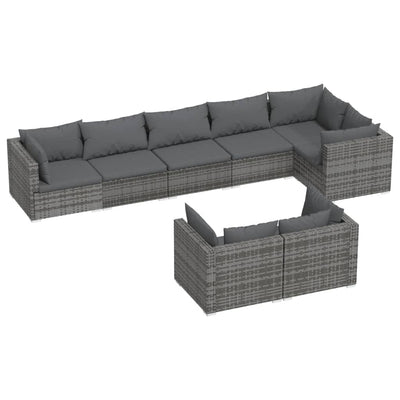 8 Piece Garden Lounge Set with Cushions Grey Poly Rattan Payday Deals