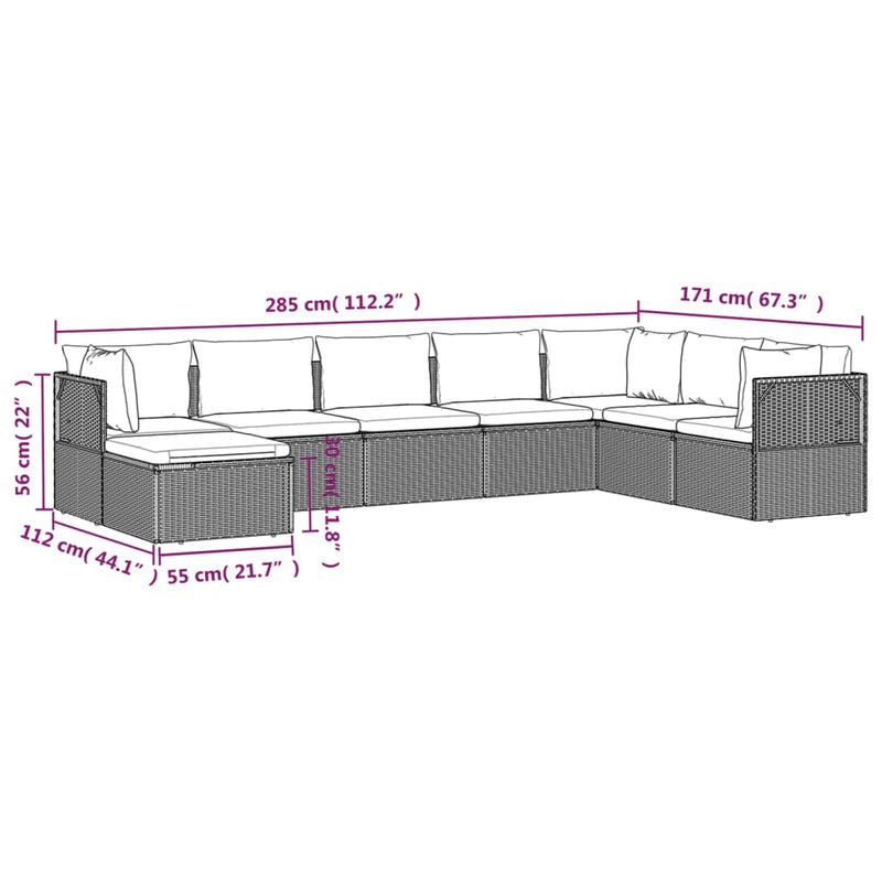 8 Piece Garden Lounge Set with Cushions Grey Poly Rattan Payday Deals