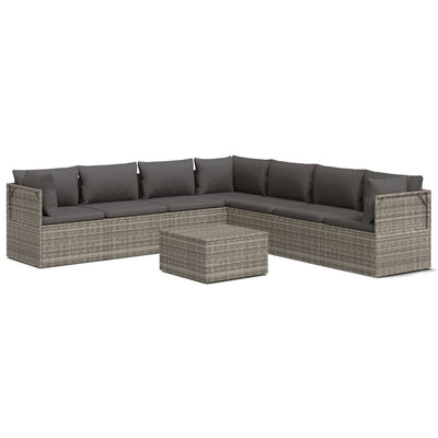 8 Piece Garden Lounge Set with Cushions Grey Poly Rattan Payday Deals