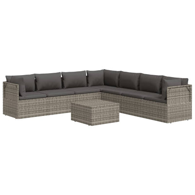 8 Piece Garden Lounge Set with Cushions Grey Poly Rattan Payday Deals