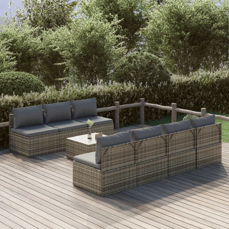 8 Piece Garden Lounge Set with Cushions Grey Poly Rattan Payday Deals