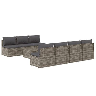 8 Piece Garden Lounge Set with Cushions Grey Poly Rattan Payday Deals