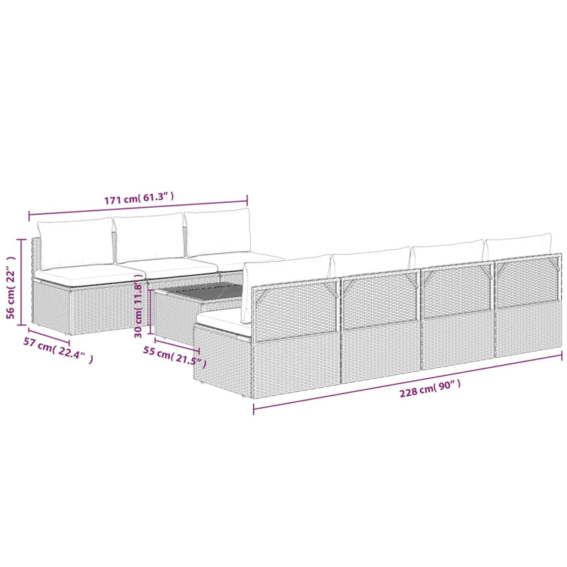 8 Piece Garden Lounge Set with Cushions Grey Poly Rattan Payday Deals