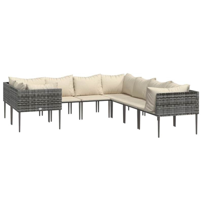 8 Piece Garden Lounge Set with Cushions Grey Poly Rattan Payday Deals