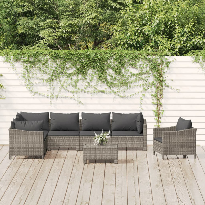 8 Piece Garden Lounge Set with Cushions Grey Poly Rattan Payday Deals
