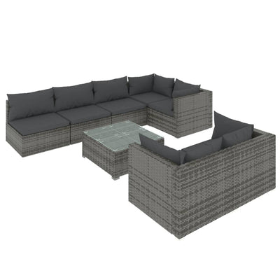 8 Piece Garden Lounge Set with Cushions Grey Poly Rattan Payday Deals