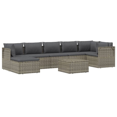 8 Piece Garden Lounge Set with Cushions Grey Poly Rattan Payday Deals