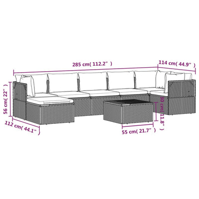8 Piece Garden Lounge Set with Cushions Grey Poly Rattan Payday Deals