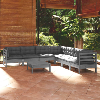 8 Piece Garden Lounge Set with Cushions Grey Solid Pinewood Payday Deals