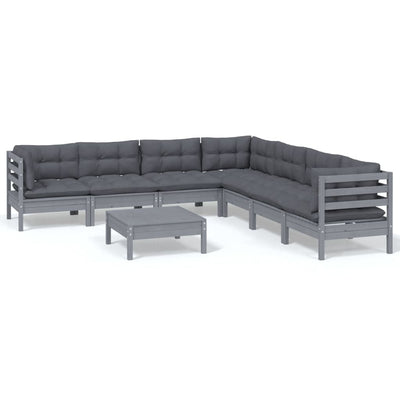 8 Piece Garden Lounge Set with Cushions Grey Solid Pinewood Payday Deals