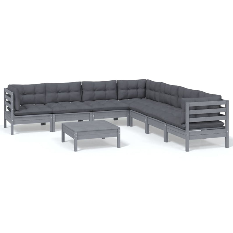 8 Piece Garden Lounge Set with Cushions Grey Solid Pinewood Payday Deals