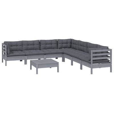 8 Piece Garden Lounge Set with Cushions Grey Solid Pinewood Payday Deals