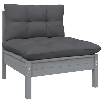 8 Piece Garden Lounge Set with Cushions Grey Solid Pinewood Payday Deals