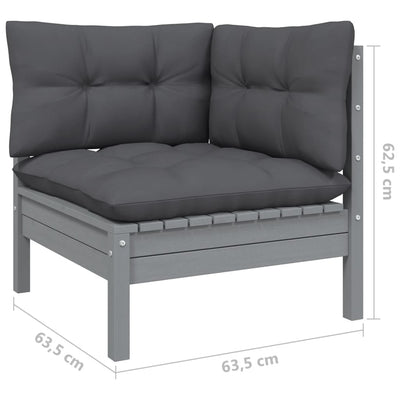 8 Piece Garden Lounge Set with Cushions Grey Solid Pinewood Payday Deals