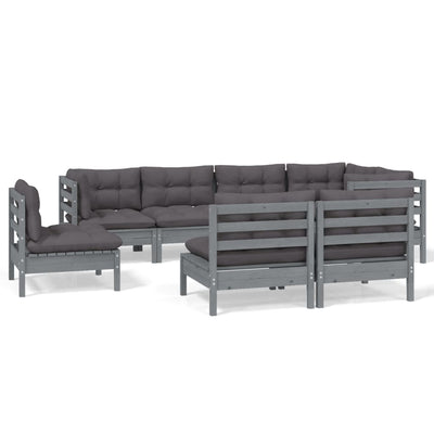 8 Piece Garden Lounge Set with Cushions Grey Solid Pinewood Payday Deals
