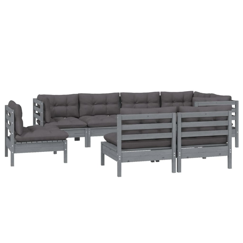8 Piece Garden Lounge Set with Cushions Grey Solid Pinewood Payday Deals