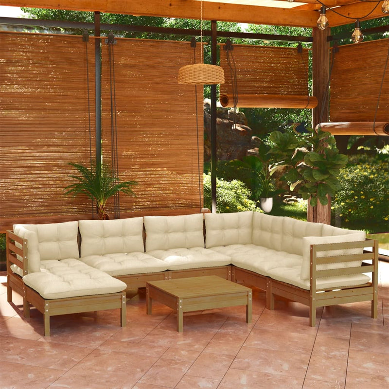 8 Piece Garden Lounge Set with Cushions Honey Brown Pinewood Payday Deals