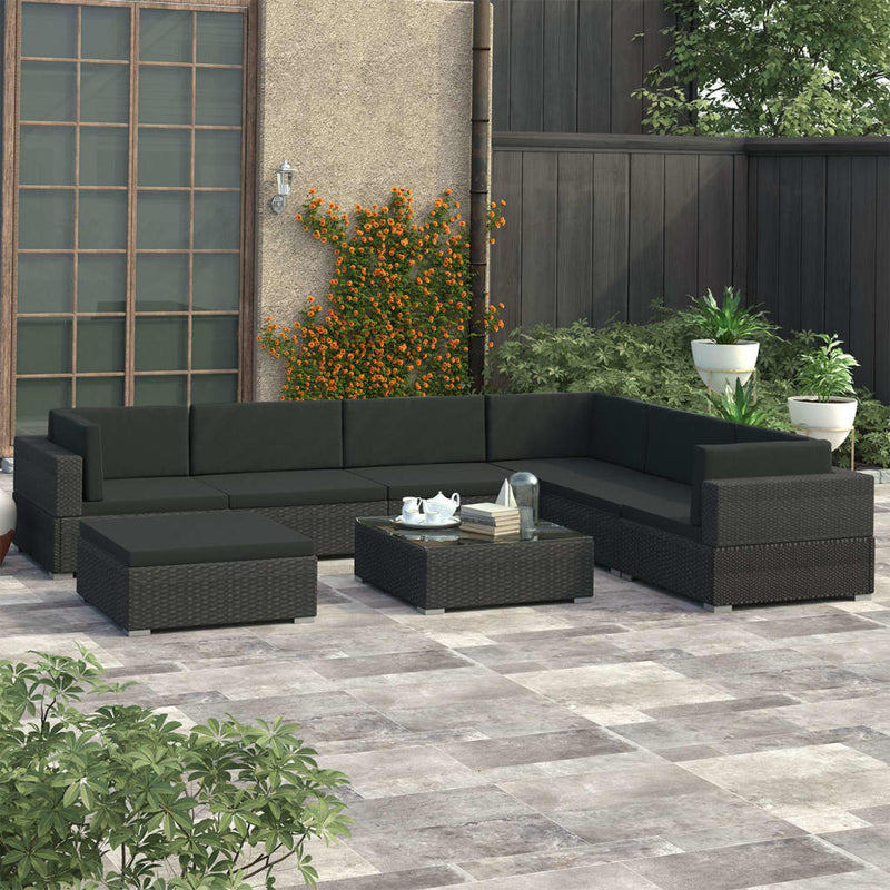 8 Piece Garden Lounge Set with Cushions Poly Rattan Black Payday Deals