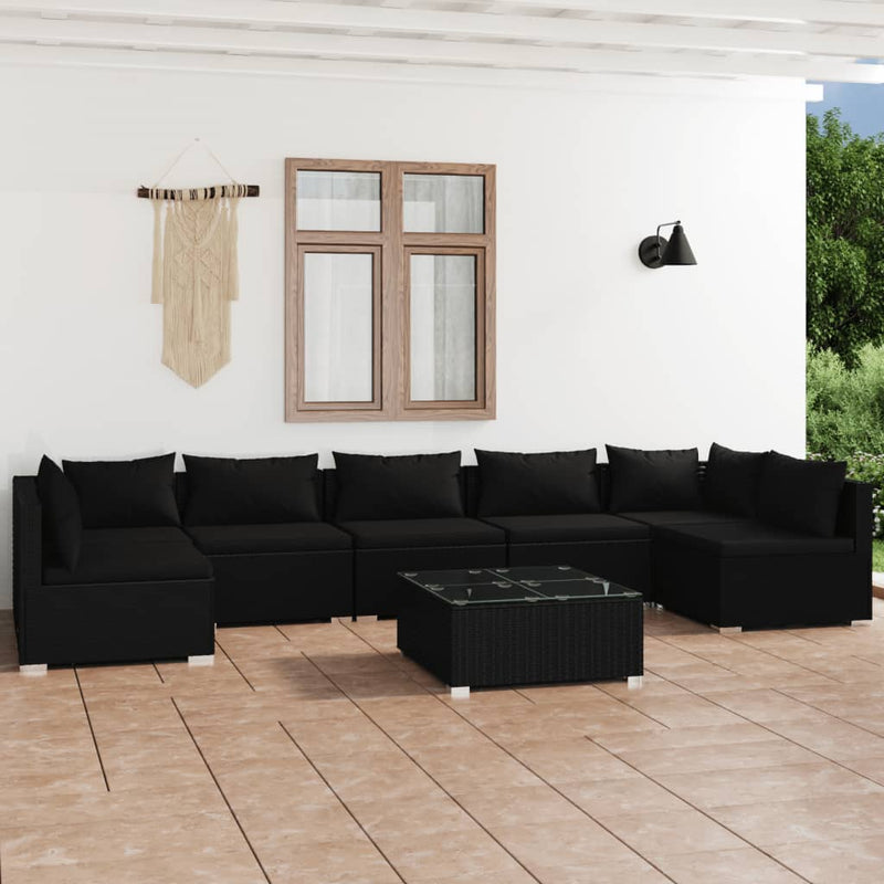8 Piece Garden Lounge Set with Cushions Poly Rattan Black Payday Deals