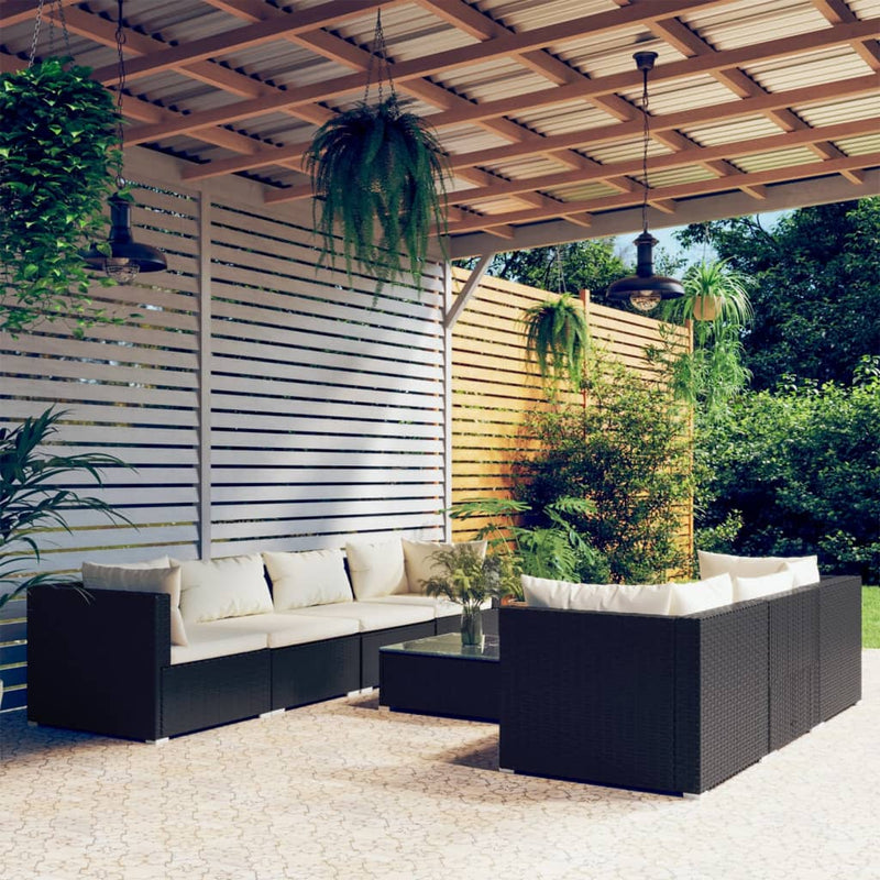 8 Piece Garden Lounge Set with Cushions Poly Rattan Black Payday Deals
