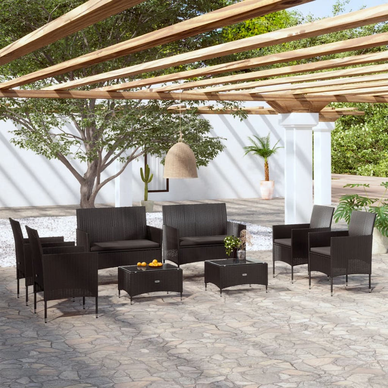 8 Piece Garden Lounge Set with Cushions Poly Rattan Black Payday Deals