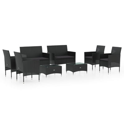 8 Piece Garden Lounge Set with Cushions Poly Rattan Black Payday Deals