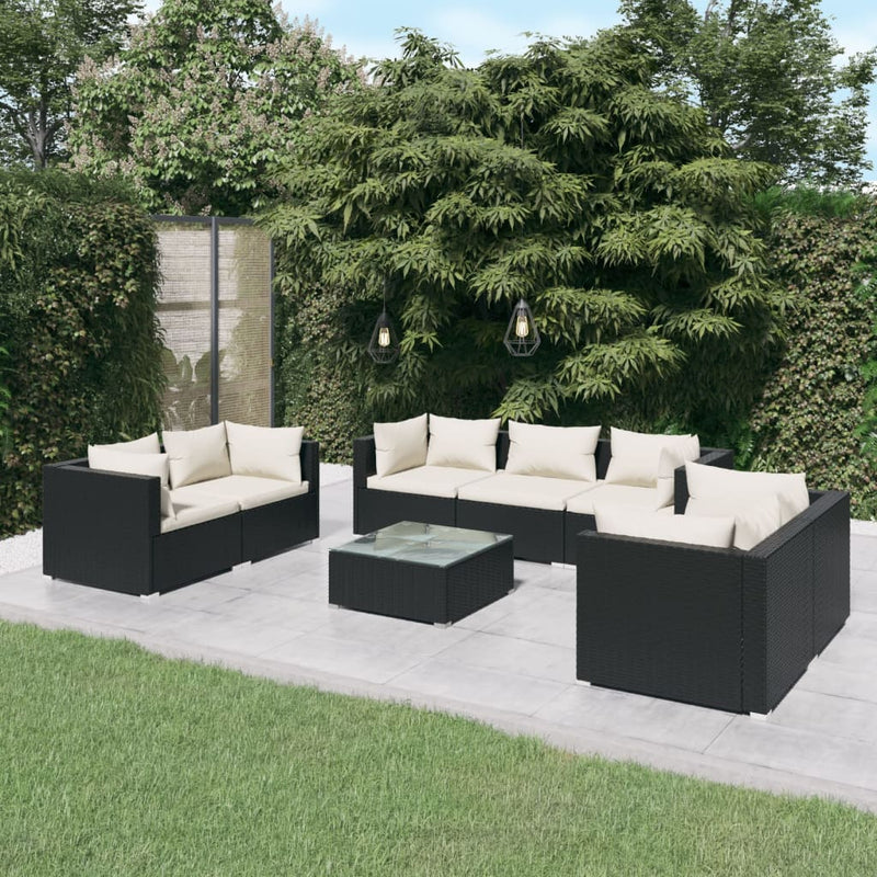 8 Piece Garden Lounge Set with Cushions Poly Rattan Black Payday Deals