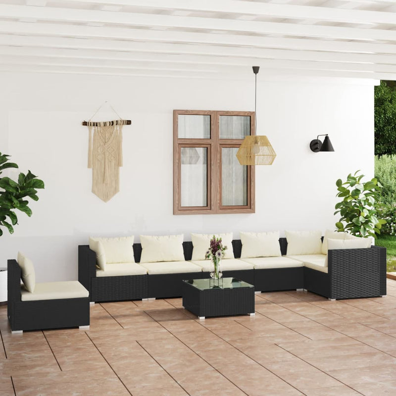 8 Piece Garden Lounge Set with Cushions Poly Rattan Black Payday Deals