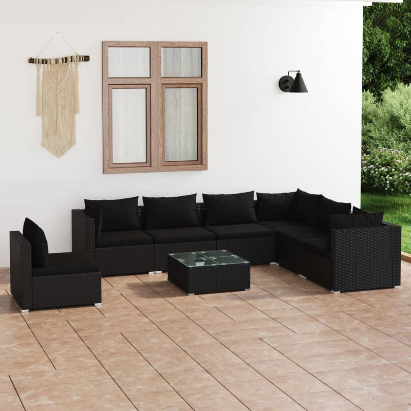 8 Piece Garden Lounge Set with Cushions Poly Rattan Black Payday Deals