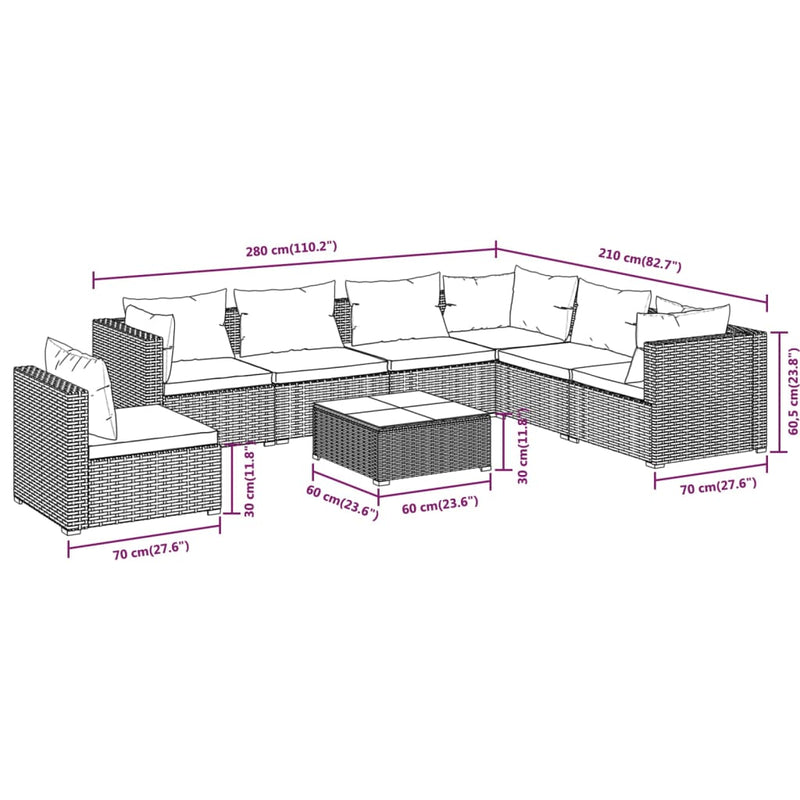 8 Piece Garden Lounge Set with Cushions Poly Rattan Black Payday Deals