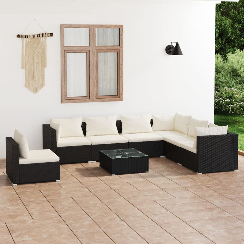 8 Piece Garden Lounge Set with Cushions Poly Rattan Black Payday Deals