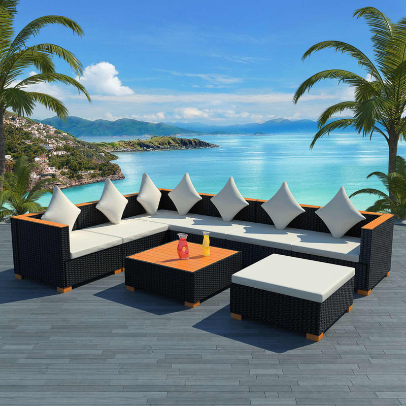8 Piece Garden Lounge Set with Cushions Poly Rattan Black Payday Deals