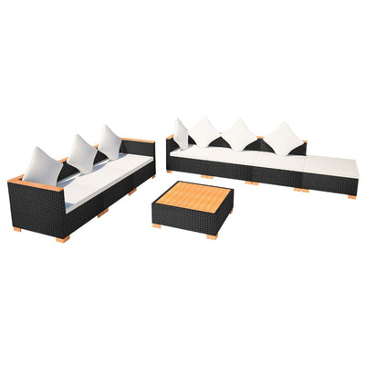 8 Piece Garden Lounge Set with Cushions Poly Rattan Black Payday Deals