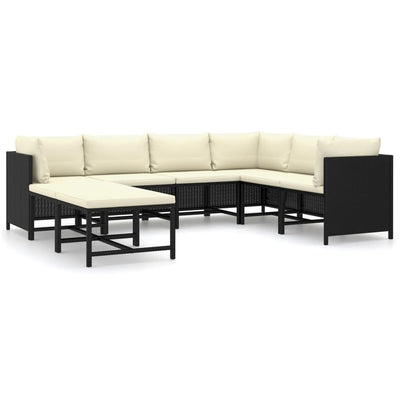 8 Piece Garden Lounge Set with Cushions Poly Rattan Black Payday Deals
