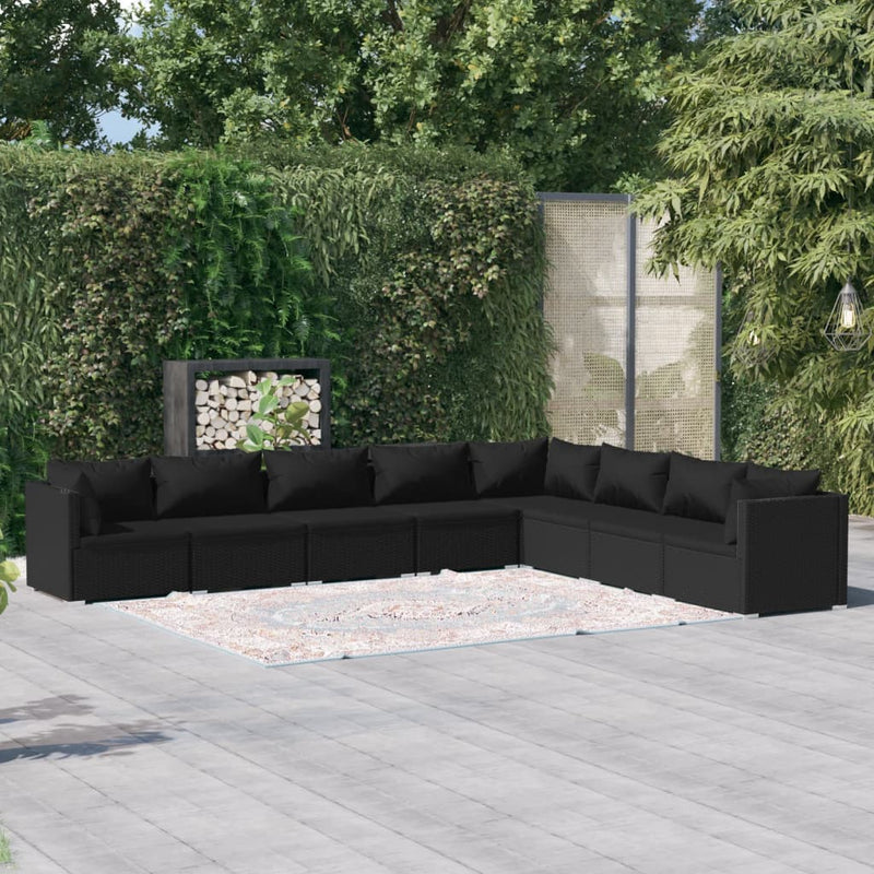 8 Piece Garden Lounge Set with Cushions Poly Rattan Black Payday Deals