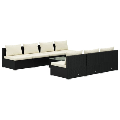 8 Piece Garden Lounge Set with Cushions Poly Rattan Black Payday Deals