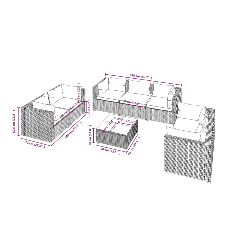 8 Piece Garden Lounge Set with Cushions Poly Rattan Brown Payday Deals