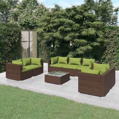 8 Piece Garden Lounge Set with Cushions Poly Rattan Brown
