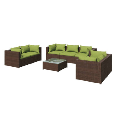 8 Piece Garden Lounge Set with Cushions Poly Rattan Brown Payday Deals